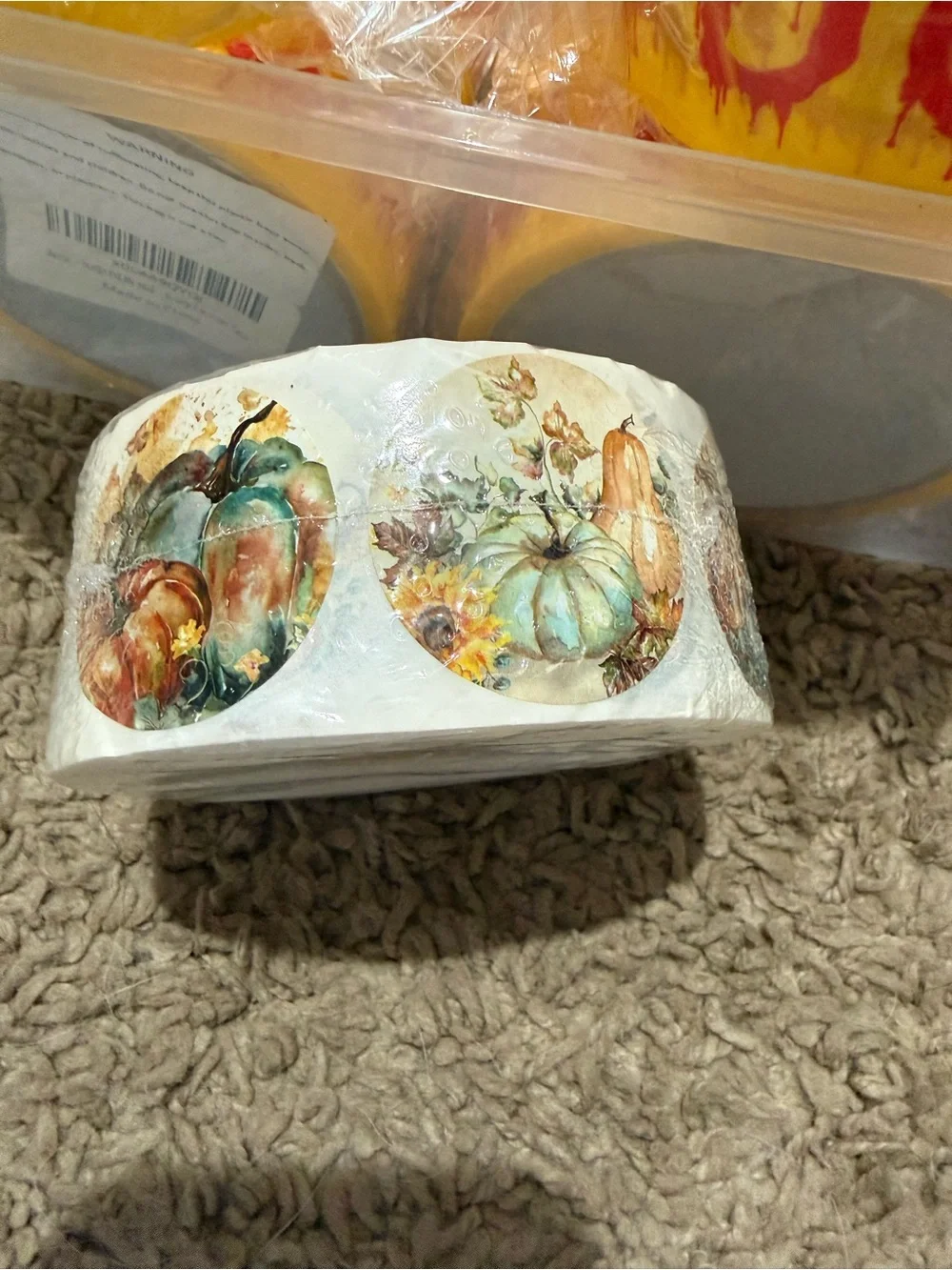 Round Autumn Pumpkin Sticker Roll - Watercolor Harvest Design 1000 count